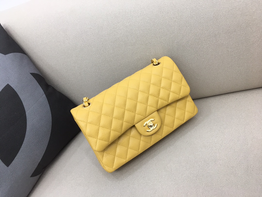 Medium Classic Flap Caviar Bag A01112 Yellow/Gold